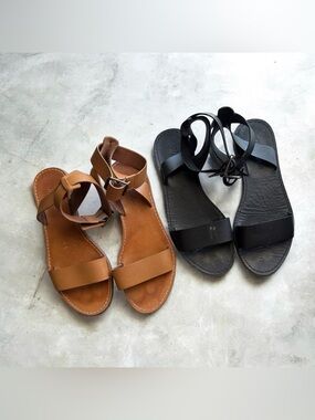 Madewell Boardwalk Women’s Ankle-Strap Flat Sandals in Black and Brown Bundle
